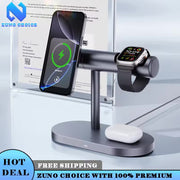 Zuno MAXCO 4in1 support de chargeur sans fil magnétique pour iPhone16/15/14/13 12 AirPods, iWatch, support de charge par Induction en alliage d'aluminium