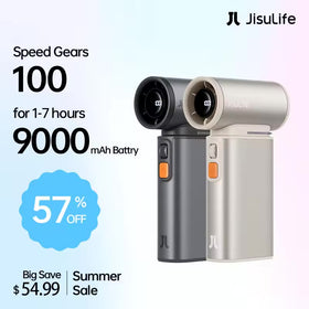 JISULIFE Ventilateur portatif Turbo, 100 vitesses de vents réglables, batterie rechargeable 9000 mAh, affichage LED, camping en plein air